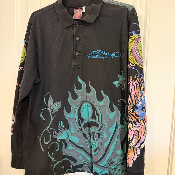 Ed Hardy Black Polo Shirt XL - Picture 1 of 13